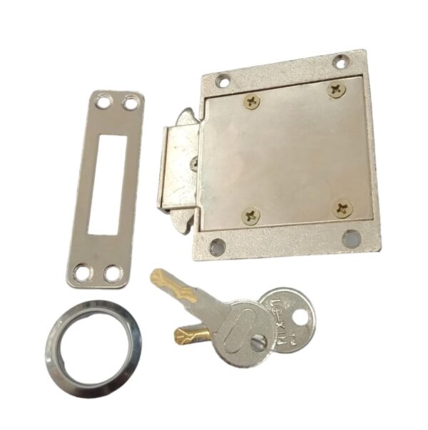 Sliding Cupboard Lock with 2 Reversible Laser Cut Brass Keys, 25MM - Image 2